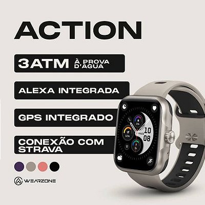 Smartwatch Wearzone Action Gps Alexa 3atm Compatível Strava - prata escuro E Mesh