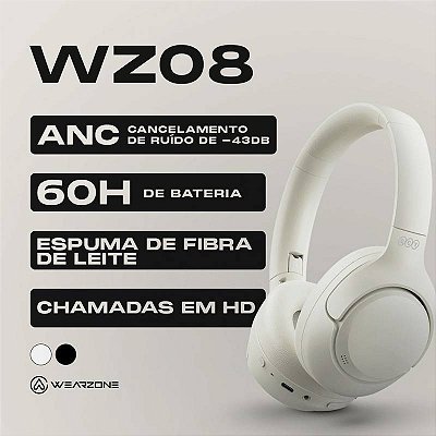 HEADSET WZ08 | CANCELAMENTO DE RUÍDO PROFUNDO| ATÉ 60 HORAS DE BATERIA| CHAMADAS EM HD