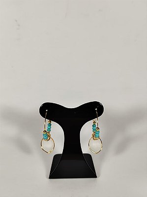 Brinco Argola Turquesa e Gota Perolada