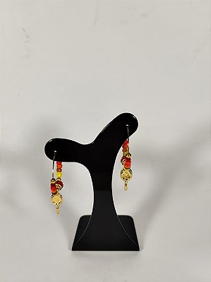 Brinco Argola Cristais de Fogo e Medalhão Dourado