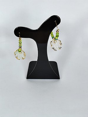 Brinco Argola Cristais Verdes e Concha com Brilhante