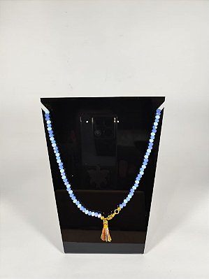 Colar Cristais Azul Degradê com Tassel Multicolorido