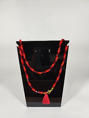 Guia de Cristais Vermelha 2 Voltas - Tassel e Dourado