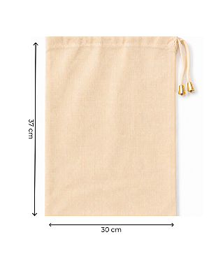 Saquinho de Algodão Cru c/ ponteira dourada 30x37 cm (LxA) pct 5 und