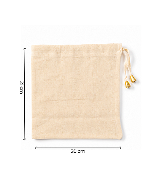 Saquinho de Algodão Cru c/ ponteira dourada 20x21 cm (LxA) pct 5 und