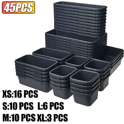 Organizadores de gaveta de mesa, 61/45/34/24/9 peças, 5 tamanhos, intertravament