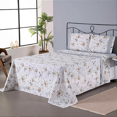 Jogo de lençol Encantare estampado Completo 4 Peças King 80% Algodão