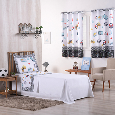 Jogo de Lençol Estampado Boy 3 Peças Solteiro 100% Poliéster 300 Fios Gamer