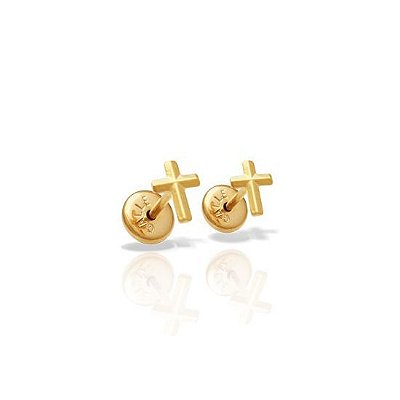 Brinco Masculino Cruz Facetada Folheado a ouro 18k - PAR