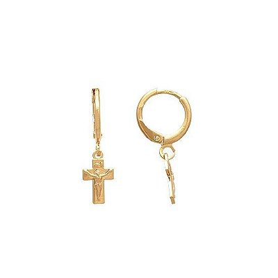 Brinco Masculino Argola Com Cristo Folheado a ouro 18k - PAR