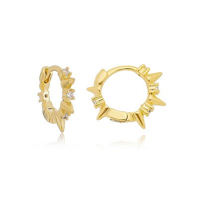 Brinco Argola Spike com Zircônias - Folheado a Ouro 18k - PAR