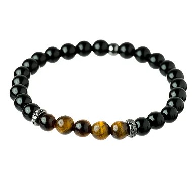 Pulseira Masculina Pedras Tigre Negro 8mm