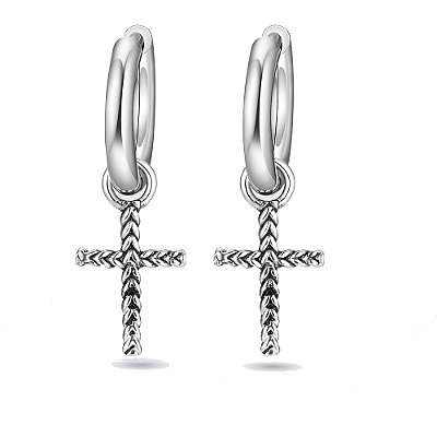 Brinco De Cruz Masculino Pingente Gomos - PAR