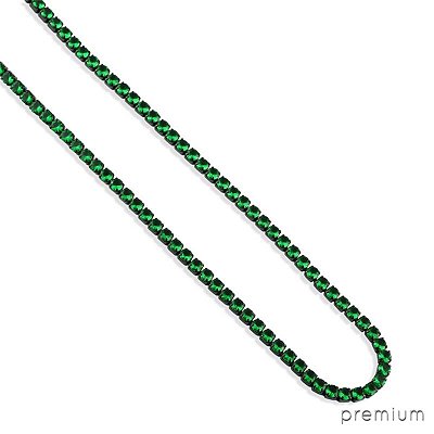 Colar Masculino Strass Esmeralda Verde de Aço Inoxidável