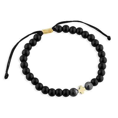 Pulseira Masculina Ônix Cruz Dourada