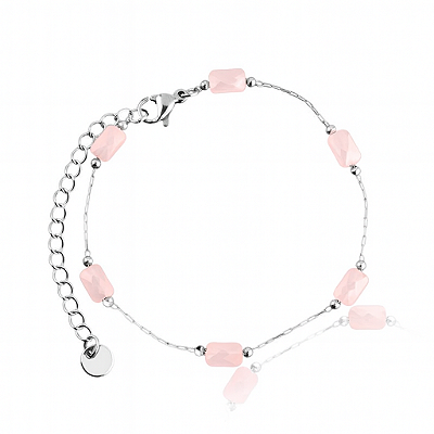 Pulseira Masculina Aço e Pedra Rosa - Ajustável