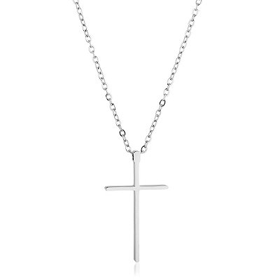 Colar Aço Crucifixo Cruz Fina