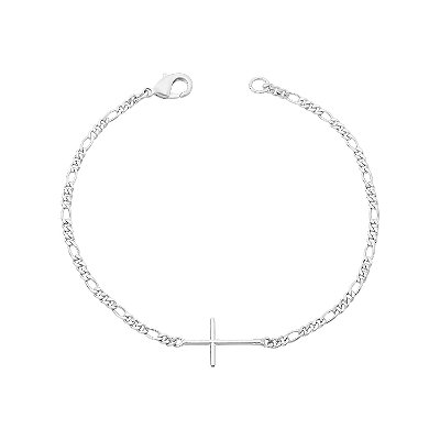 Pulseira Masculina Cruz Banho Ródio Prata