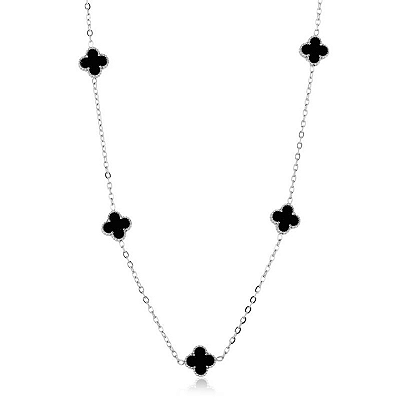 Colar Trevo Cleef Preto de Aço Inoxidável