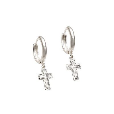 Brinco Masculino Argola Cruz Bolinhas Prata 925 - 1 Peça (Não é o PAR)