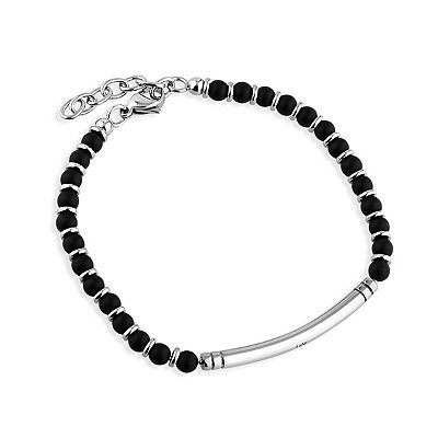 Pulseira Masculina Preta Barra Polida Aço
