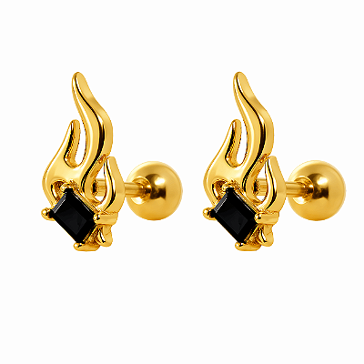 Brinco Masculino Fogo Labareda Dourado - PAR