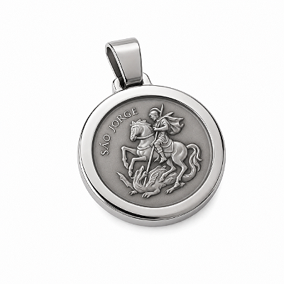 Pingente Medalha Grande de Aço Inoxidável São Jorge