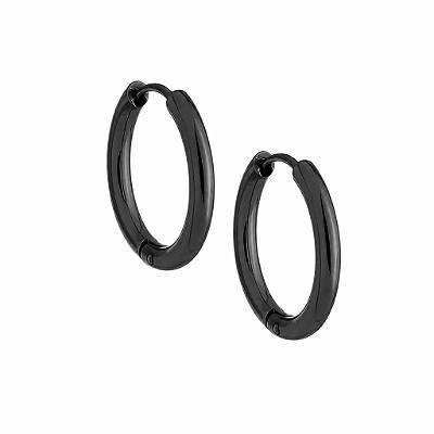 Brinco Masculino Feminino Argola 15mm Preto Aço Cirúrgico - PAR