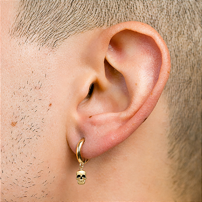 Brinco Masculino Argola Caveira Folheado a ouro 18k - PAR
