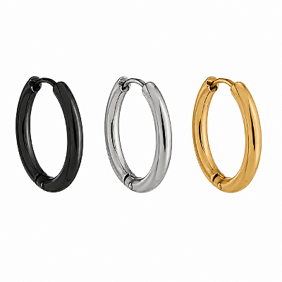 Brinco Argola Masculino Feminino - KIT com 3 peças / 3 cores