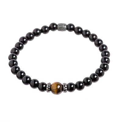 Pulseira Masculina Pedra Olho de Tigre Marrom