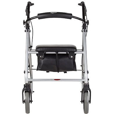 Andador de aluminio 4 rodas, assento e cesta - Mercur