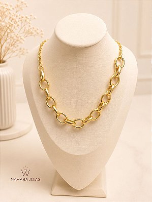 Colar Elos Ovais Robustos Banhado a Ouro 18k