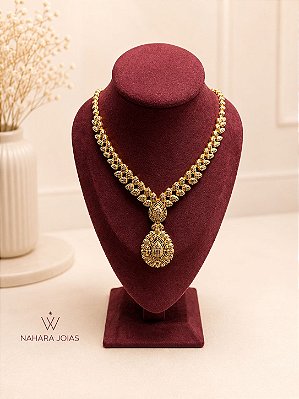 Colar Joia Festa Ônix Banhado a Ouro 18k