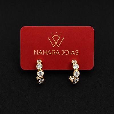 Brinco Argola Cristais Cravação Inglesa Banhado a Ouro 18k