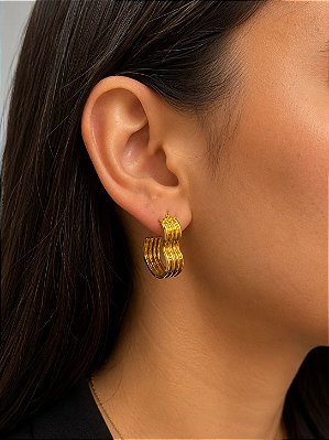 Brinco Argola Coração Canelado Banhado a Ouro 18k