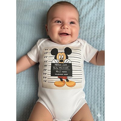 Body Bebê Mesversário Ladrão de Sono Mickey Personalizado – Roupa Divertida Infantil Confortável