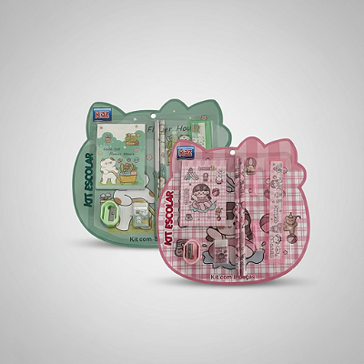 Kit Escolar Cute Cat Flower House – 8 Peças de Papelaria Fofa