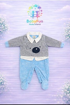 Macacão Plush Menino Azul e Cinza RN