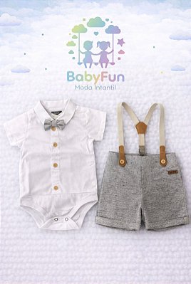 Conjunto Body e Bermuda com Suspensório Tam. P - Mundi