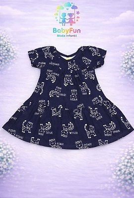 Vestido Kyly Azul Escuro Estampa Onça Tamanho P