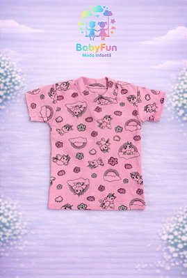 Camiseta Manga Curta Canelada Infantil com Estampas