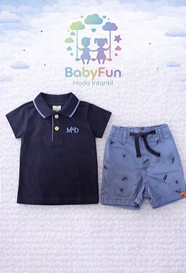 Conjunto Polo Azul e Bermuda Infantil Mundi Tam 1