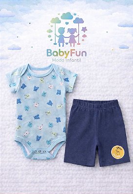 Conjunto Body e Bermuda Azul para Bebê Tam G