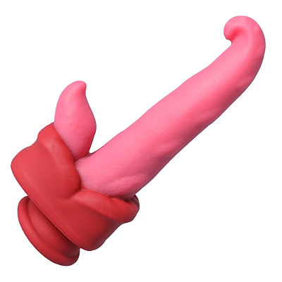 Vibrador em formato de língua com estimulador clitoriano e aquecimento