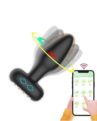 Plug anal vibratório em silicone com rotação 360° e controle via palicativo