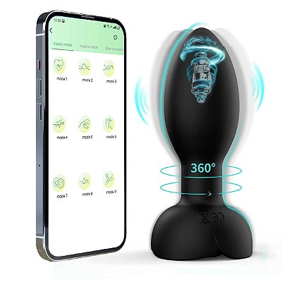 Plug anal vibratório por aplicativo em silicone com rotação 360°