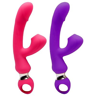 Vibrador em formato glande ponto G com estimulador sugador de clitóris