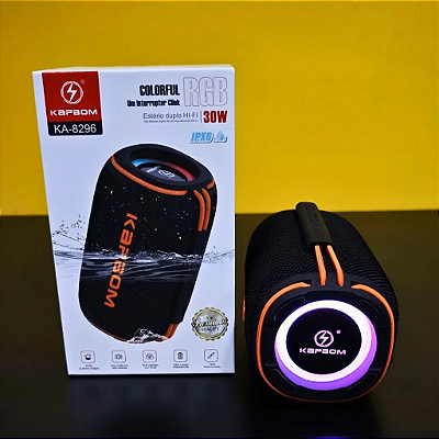 Caixa de Som Bluetooth Portátil Kapbom KA-8296 30W com LED RGB, TWS, Alto-Falantes Duplos e Resistência à Água