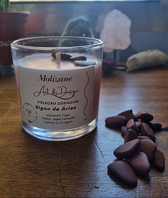 Vela do Signo Áries – Força, Fogo e Jaspe Vermelho 170g